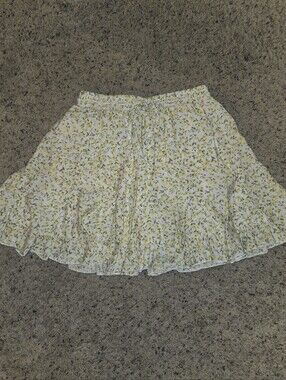 Blu Pepper White Floral Yellow Print Skater Skirt